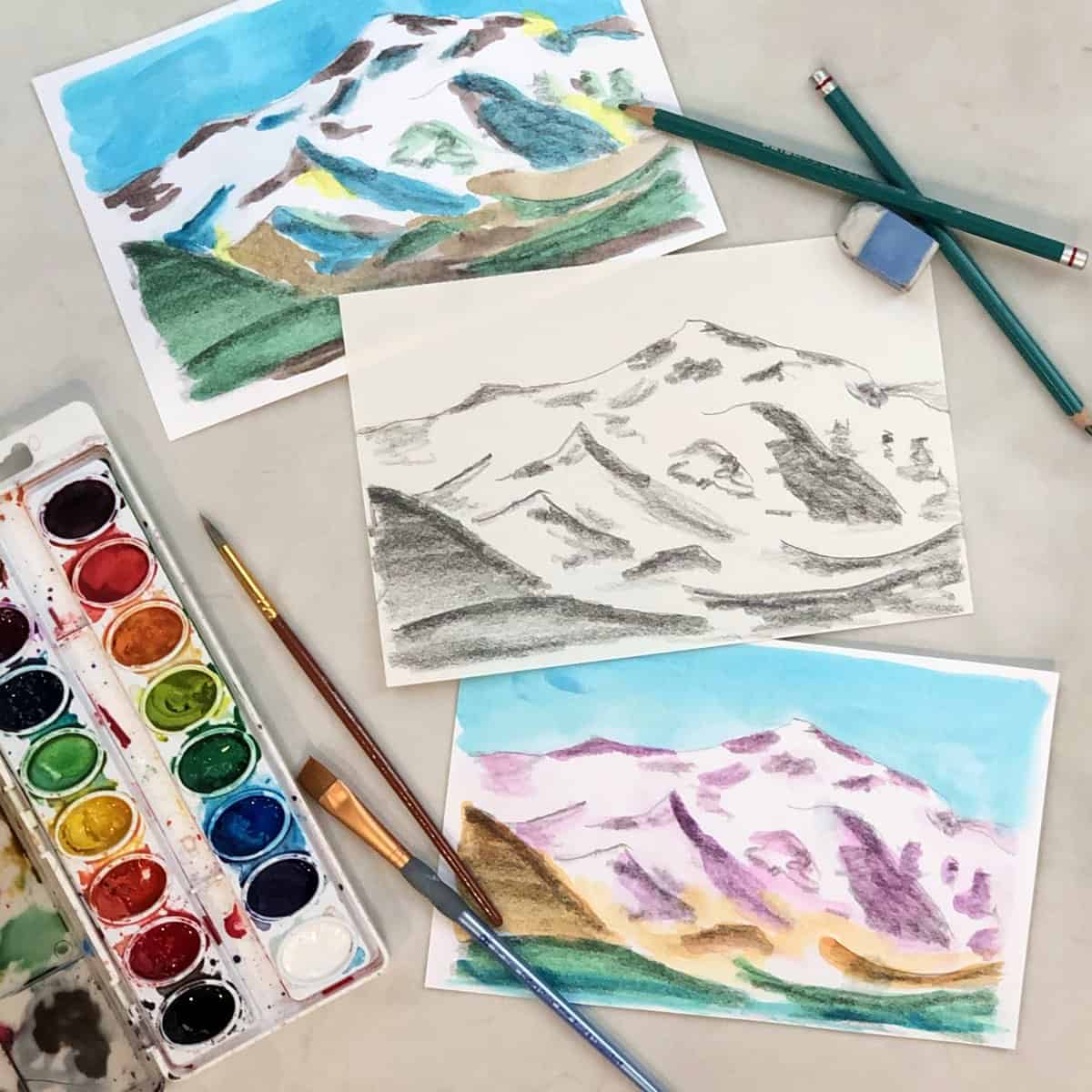 Easy realistic watercolor winter landscape in under 10 minutes #waterc... |  TikTok