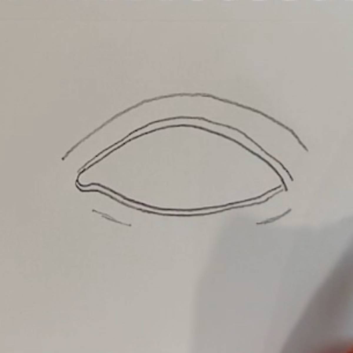 Sketch the basic shape of the eye, add lines for the edges of the lids and lines above and below.