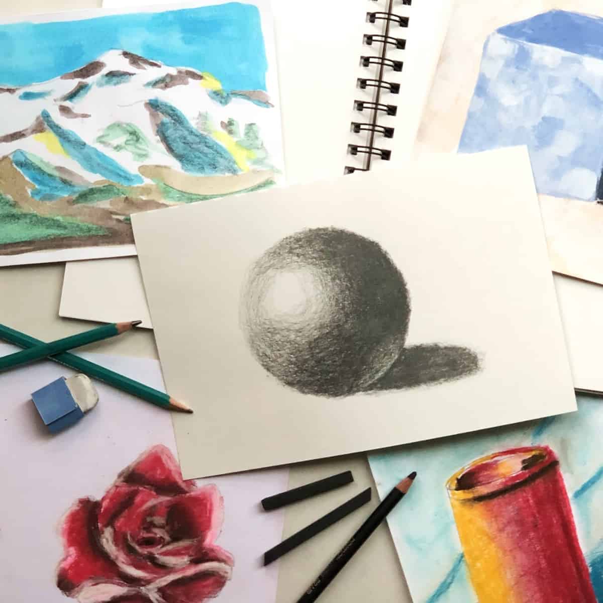 Drawings on a variety of papers