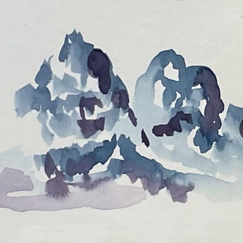 Free-form style painting of a watercolor mountain.