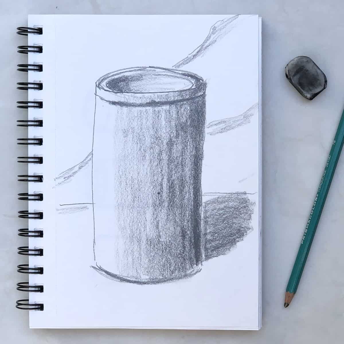 Cylinder drawn in pencil on sketchbook