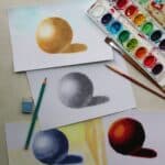 Pencil Drawing of a sphere with watercolor and soft pastel drawings of ball