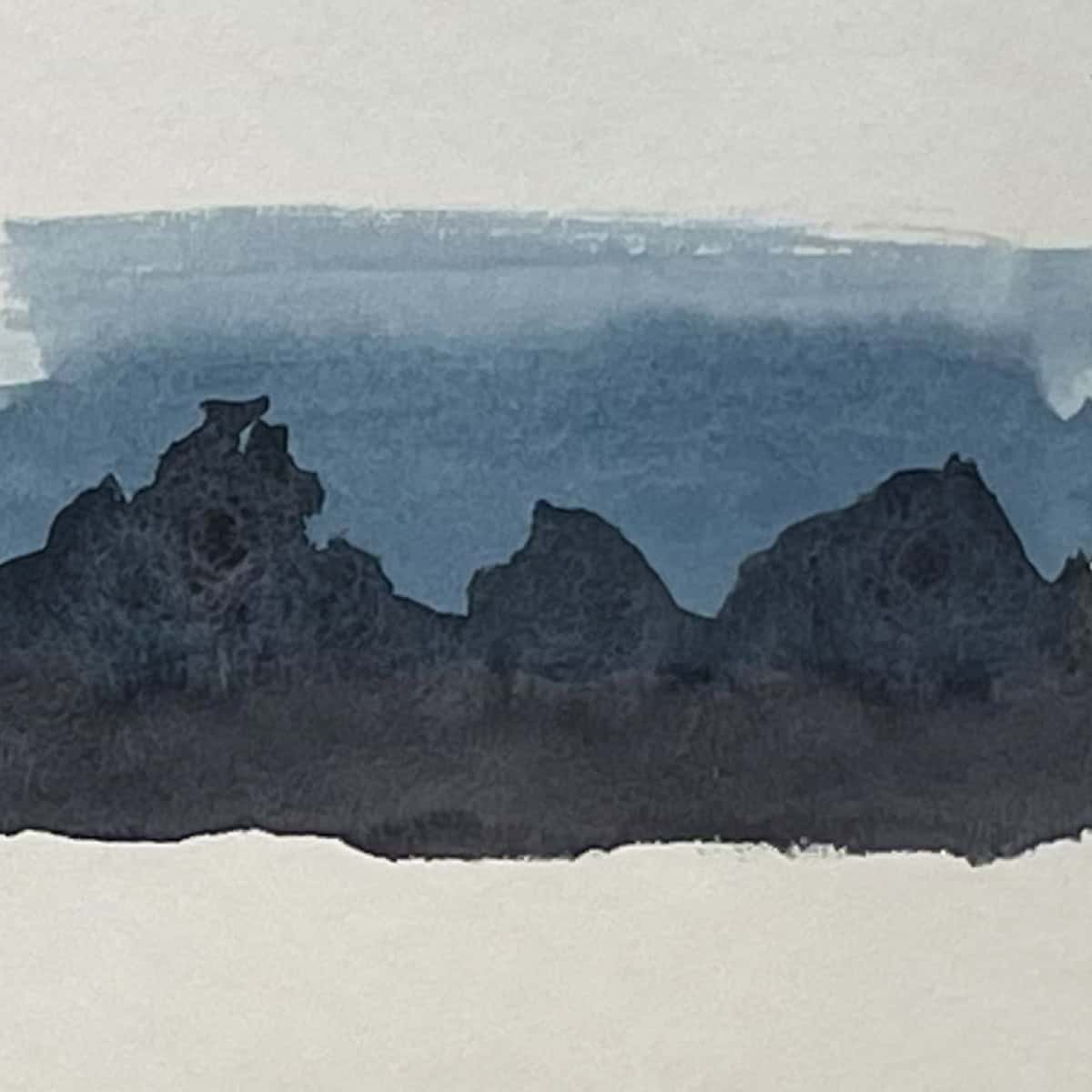 Silhouette painting of a watercolor mountain.