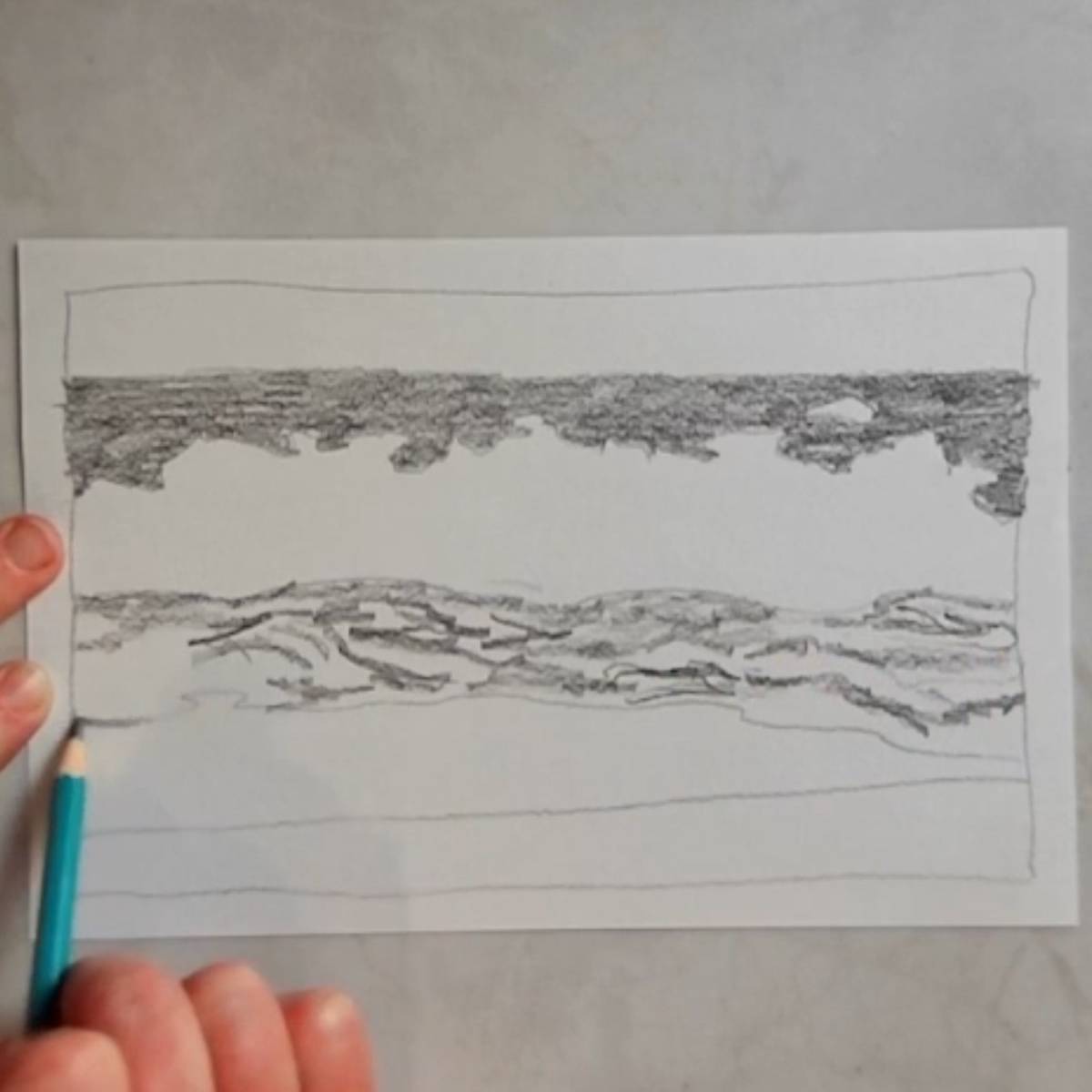 Hand drawing in reflective shading for water in the wave.