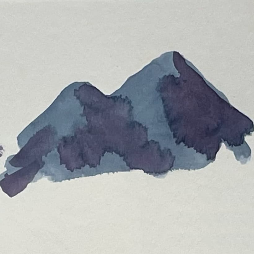 Wet on wet painting of a watercolor mountain.